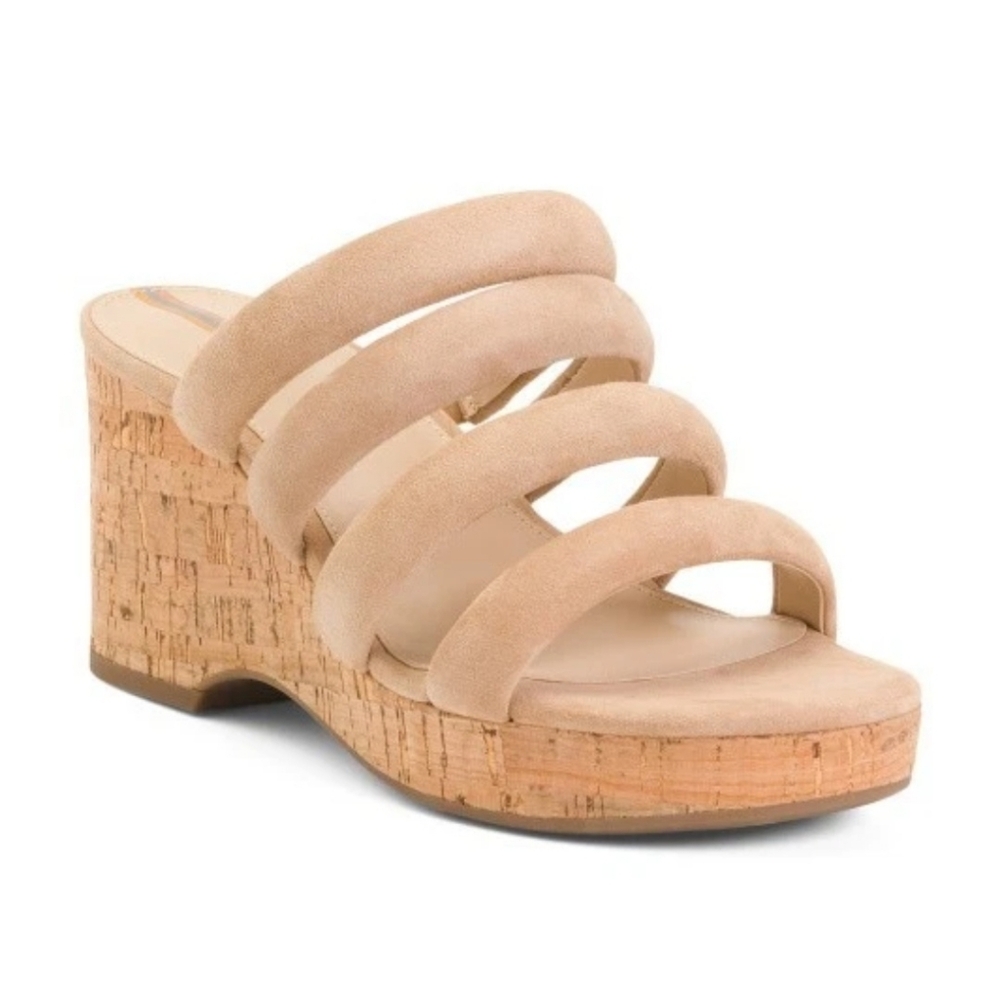Size 9.5 New SAM EDELMAN Yuki Wedge Sandals Golden Caramel